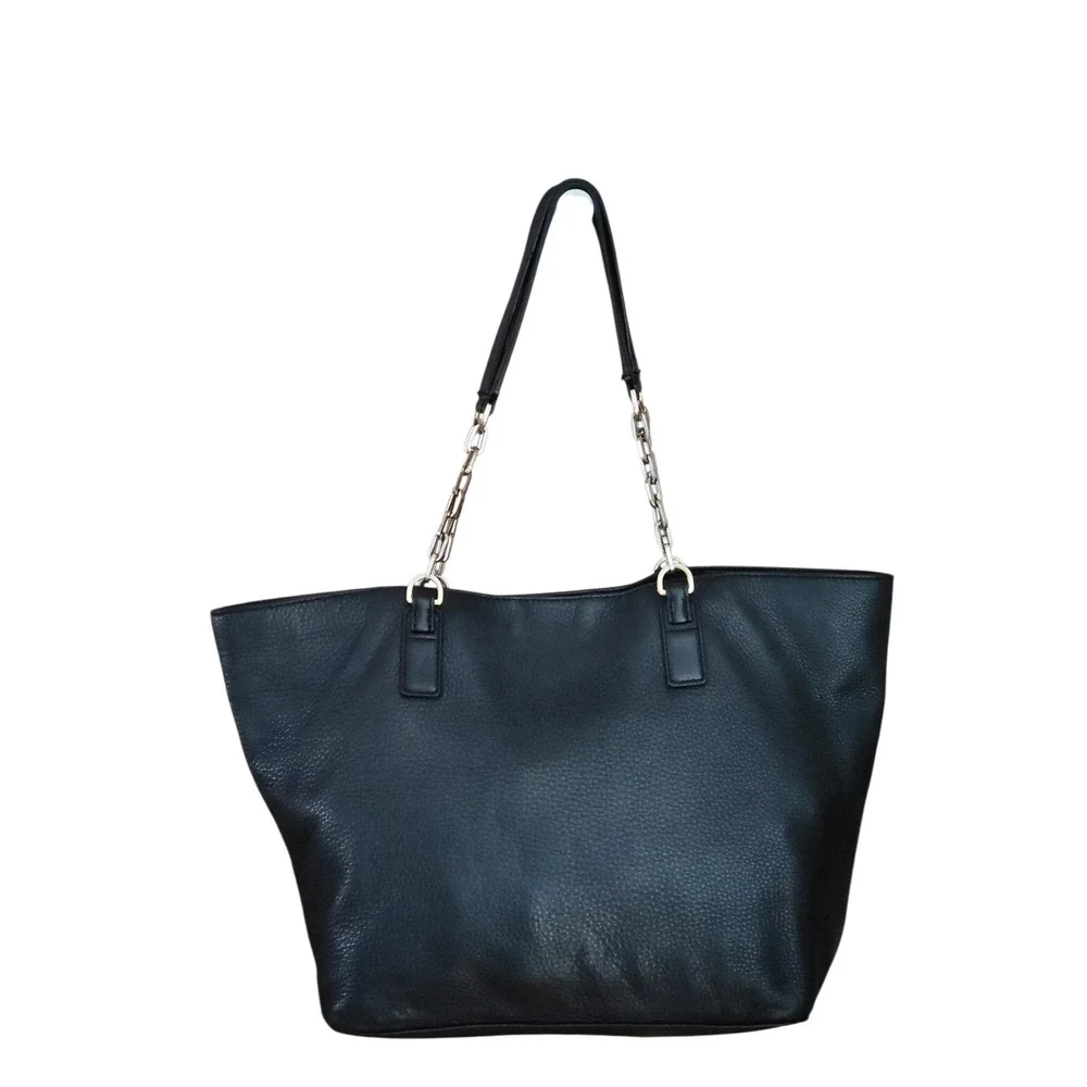 Tory Burch Britten Black Pebbled Leather Tote Bag Gold‎ Chain Shoulder Bag Large